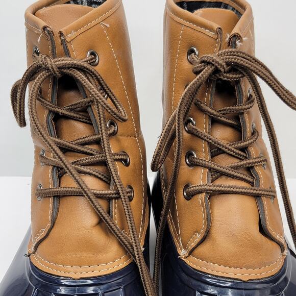 Charles Albert Duck Boots Women 9M Fleece Line Lace Up Tan Blue Winter Snow Rain - Picture 8 of 14